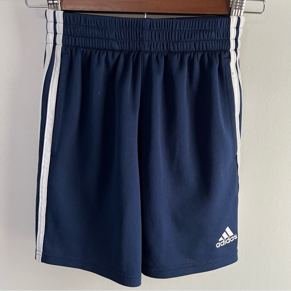 adidas Navy Blue Athletic Shorts with White Stripes